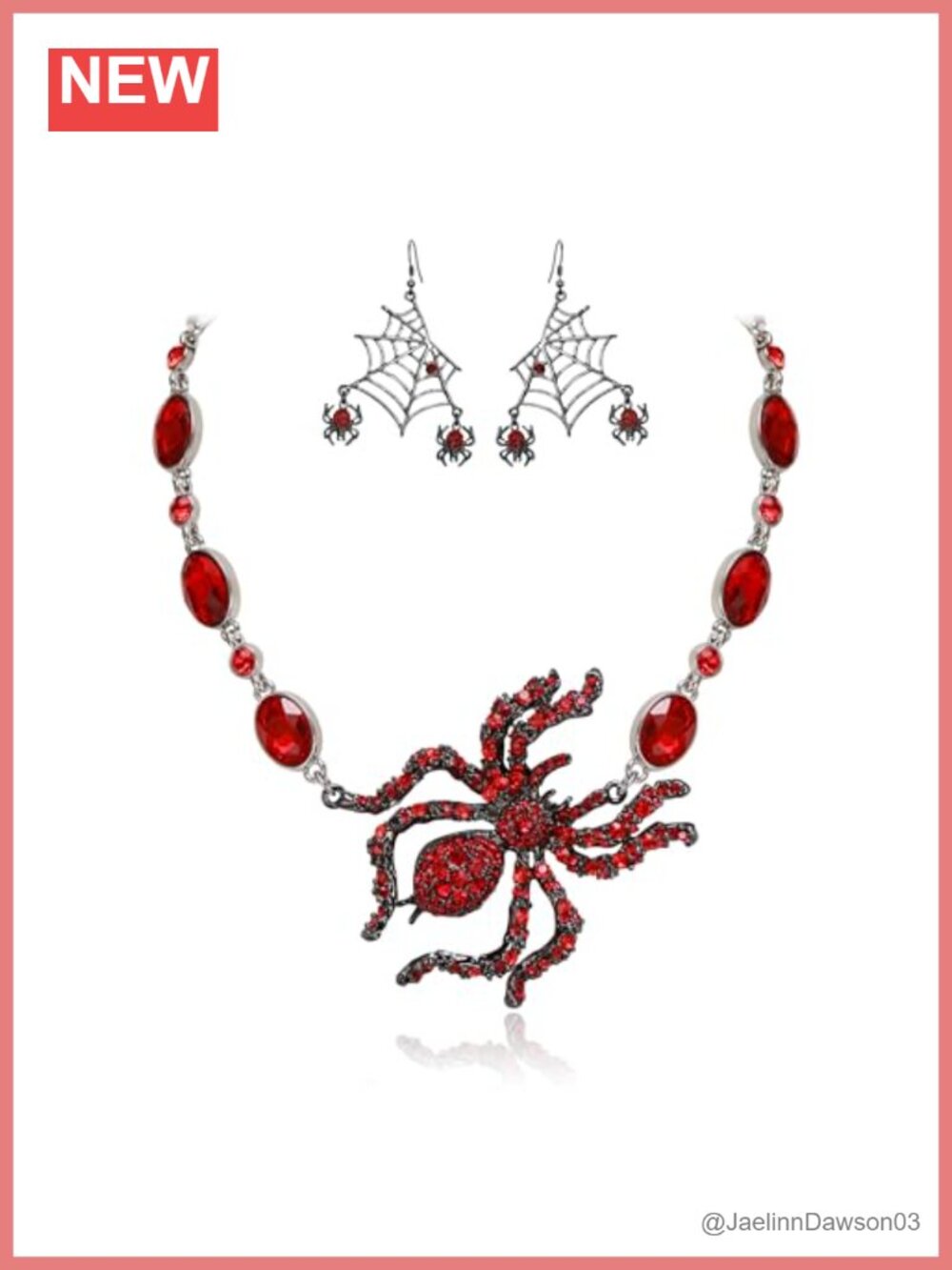 Halloween Crystal Spider Web Earrings Necklace Jewelry Set Gift Box